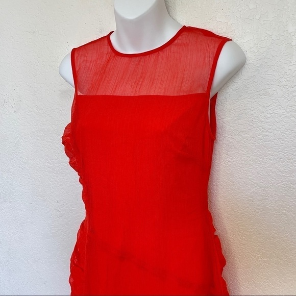 The East Order Red Orange Ruffle Mesh Mini Dress - Picture 3 of 6